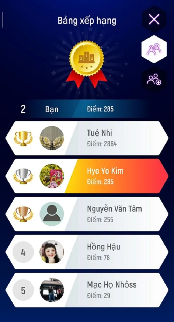 Bảng xếp hạng toàn thế giới của game Tiles Hop - EDM Rush