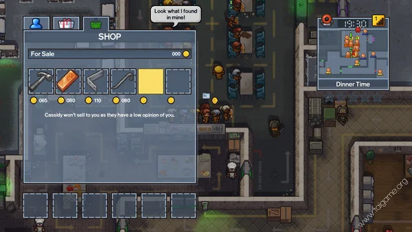 Hỗ trợ vượt ngục trong The Escapists 2 là các vật phẩm như xẻng, dây thừng...