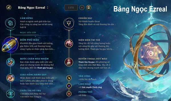 Bảng ngọc Ezreal LMHT vị trí Bot