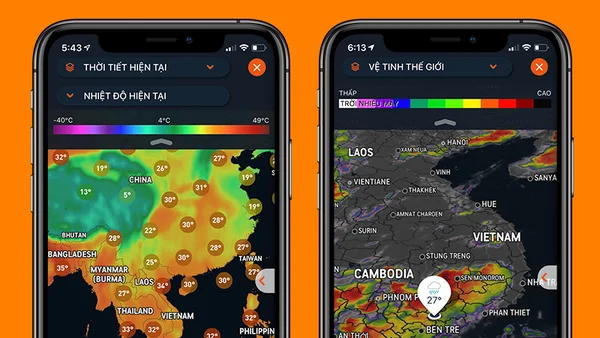 Quan sát bản đồ vệ tinh thời tiết cụ thể trên ứng dụng AccuWeather