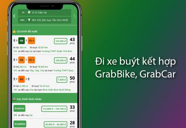 Tính năng độc đáo khi đi xe bus kết hợp app GrabBike hoặc GrabCar