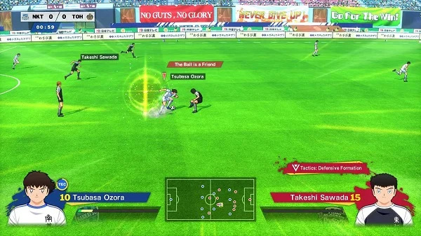 Gameplay trong Captain Tsubasa: Rise of New Champions kết hợp giữa trò chơi bóng đá và yếu tố hành động đậm chất anime