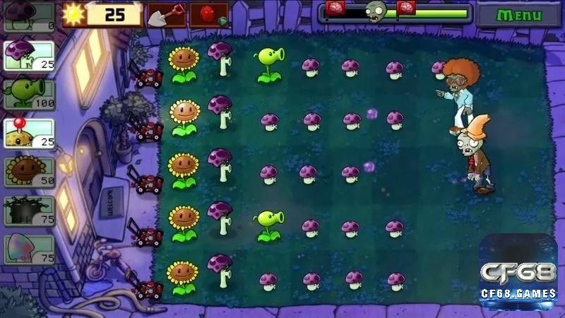 Hãy sử dụng ánh sáng từ nấm để vượt qua chế độ ban đêm trong cách chơi plants vs zombies 1 nhé!