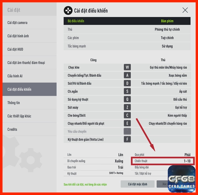 Ghi nhớ các phím tắt quan trọng trong cách chơi FIFA Online 4 mà CF68.ONLINE chia sẻ để điều khiển trò chơi một cách mượt mà nhé!