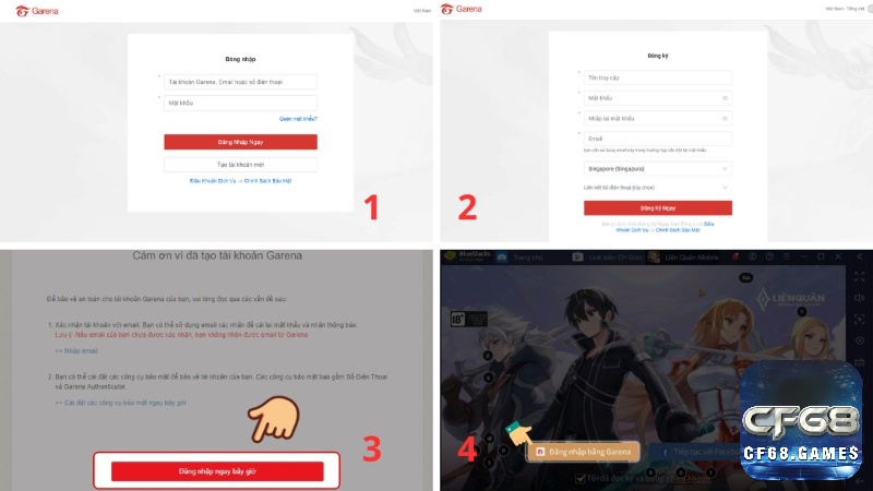 Tạo bằng tài khoản Garena để có nhiều ưu đãi trong game liên quân